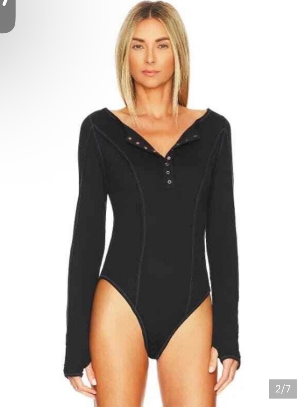 Intimately Free People Black Long Sleeve Henley Bodysuit